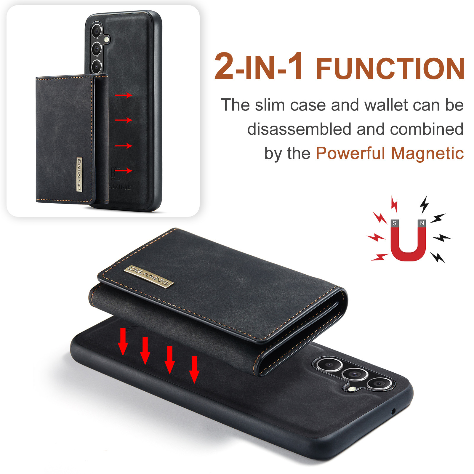 M1 per Samsung S23 FE custodia protettiva in pelle con portafoglio magnetico diviso e resistente S23 custodia per telefono con portafoglio magnetico due in uno_voghion.com