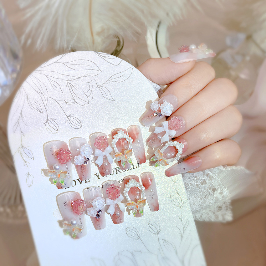 Wear a finished nail nail nail piece boxed fake nails wholesale bow gentle bride nail patch U33