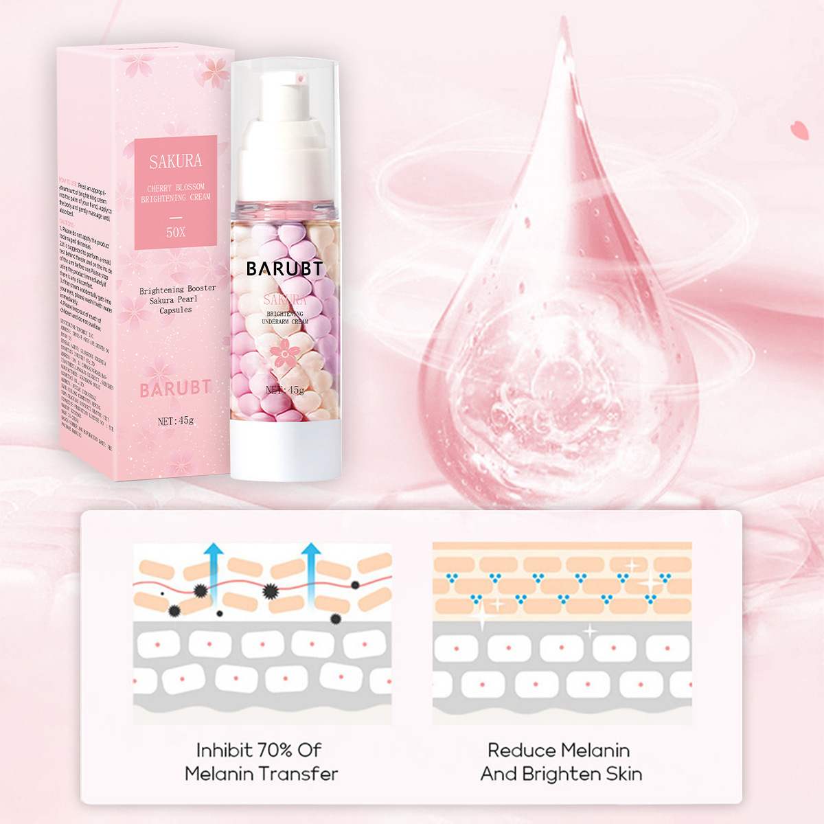 BARUBT Cross-border Cherry Blossom Underarm Whitening Cream Melanin Precipitation Hydrating Body Care Cream