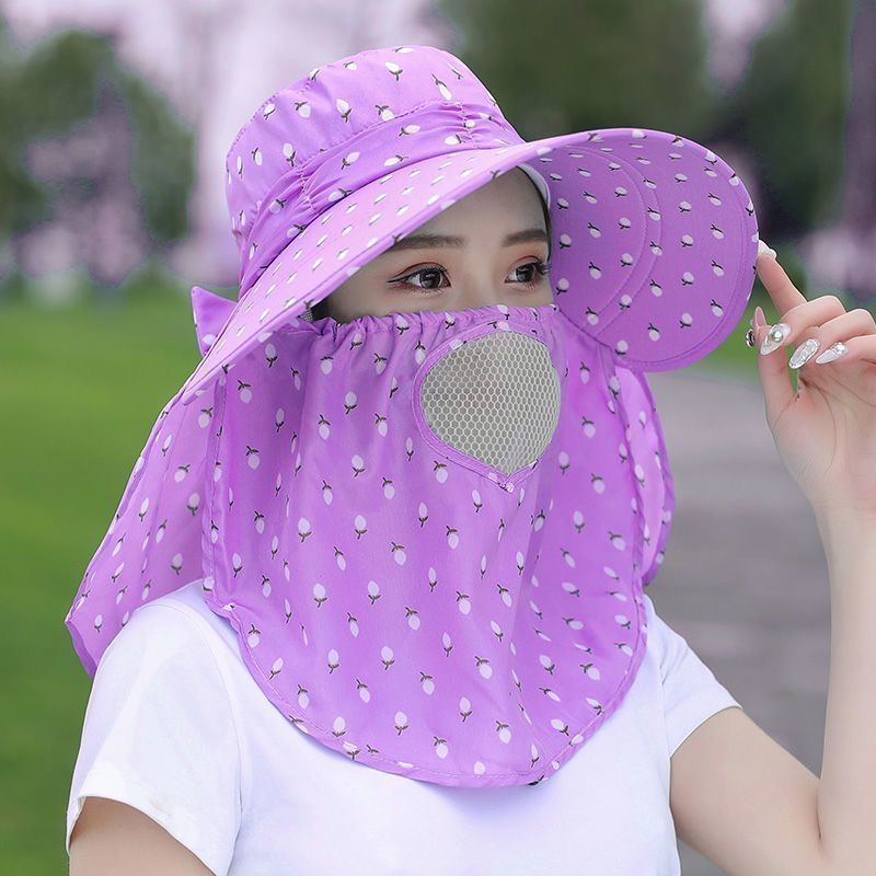Summer New Face-Covering Sun Hat Tea-Picking Hat Riding Women's Sun-Shading Sun-Protection Hat UV-Protection Mask Cool Hat