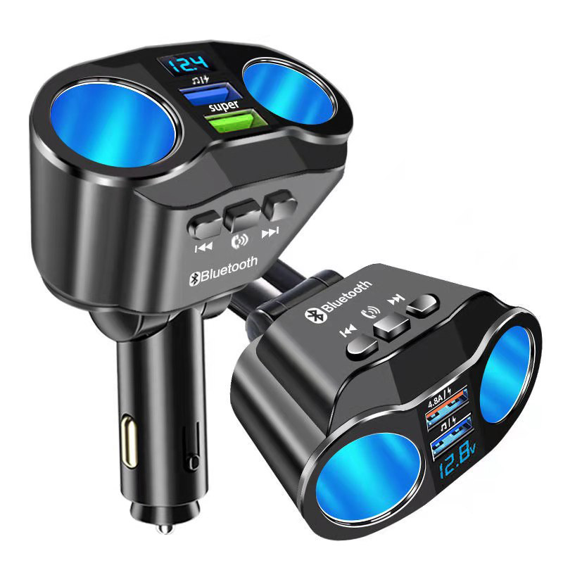 Car Charger Super Fast Charge One-on-Three Cigarette Charger MP3 Bluetooth Mobile Phone Digital Display Car Supplies
