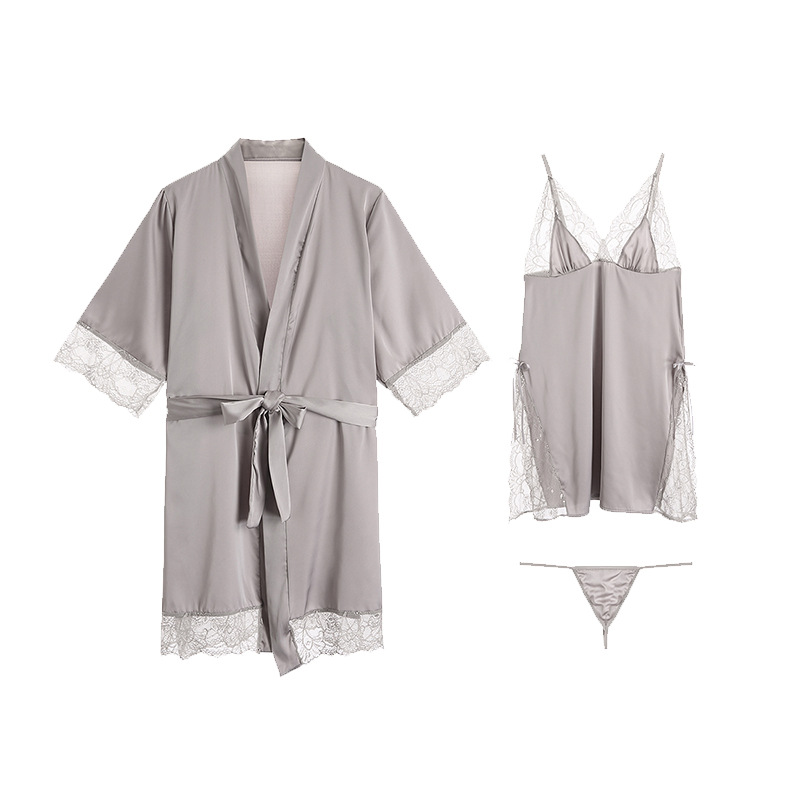 Guiruo Sexy Backless Underwear Nightdress Women's Solid Color Lace Slip Skirt Lace Robe Women's Home Clothes Set 245
