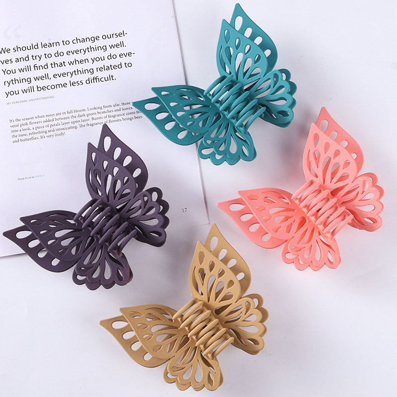 Korean style hair accessories hollow double layer butterfly hair claw clip candy color frosted butterfly clip all-match ponytail hair claw