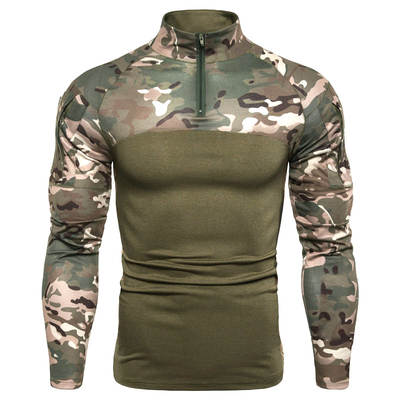 Men's Heavy T-shirt Men's Summer Camouflage Color-matching Long-sleeve American-style T-shirt Military-style European-size Trendy Men's T-shirt