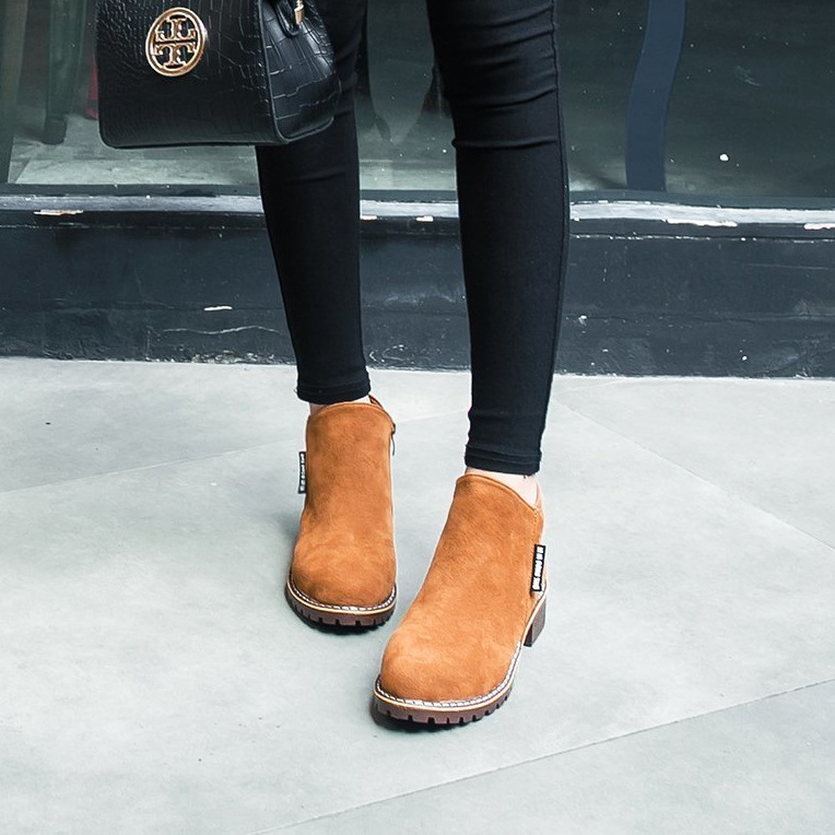 Round head thick heel short boots Women's foreign trade large size 2022 autumn and winter New short side zipper vintage Martin boots wholesale