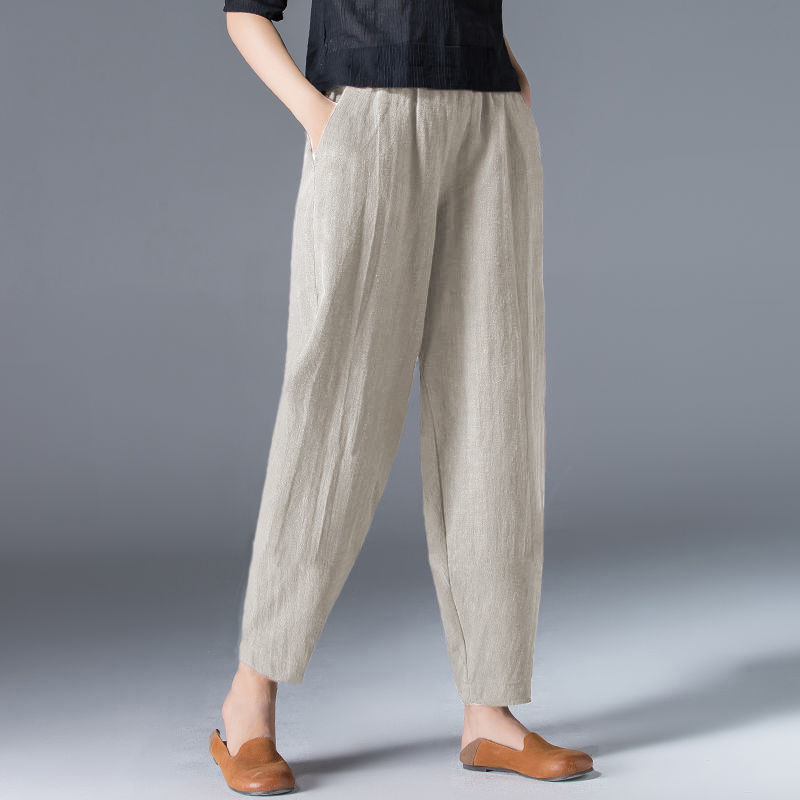 Women's Cotton Wide-leg Pants Summer 2022 Loose Large Size White Hallen Pants Slimming Casual Black Cropped Lantern Pants