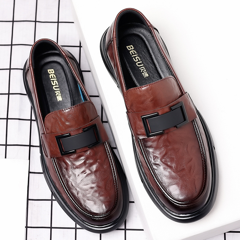 Casual Leather Shoes Men's Live Slip-on Peas Shoes British Business All-Match Non-Slip Soft Bottom Soft Top Leather Shoes