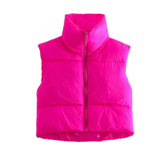 Gilet en coton de style européen et américain pour femme, gilet d'hiver à col montant en coton épais sans manches, gilet en pain pour femme_voghion.com