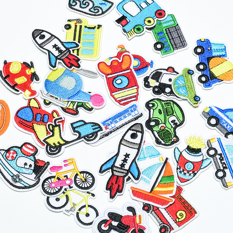 Cross-border hot sale cartoon car rocket ship submarine cloth stickers wholesale children's clothing accessories shoes and hats clothing accessories