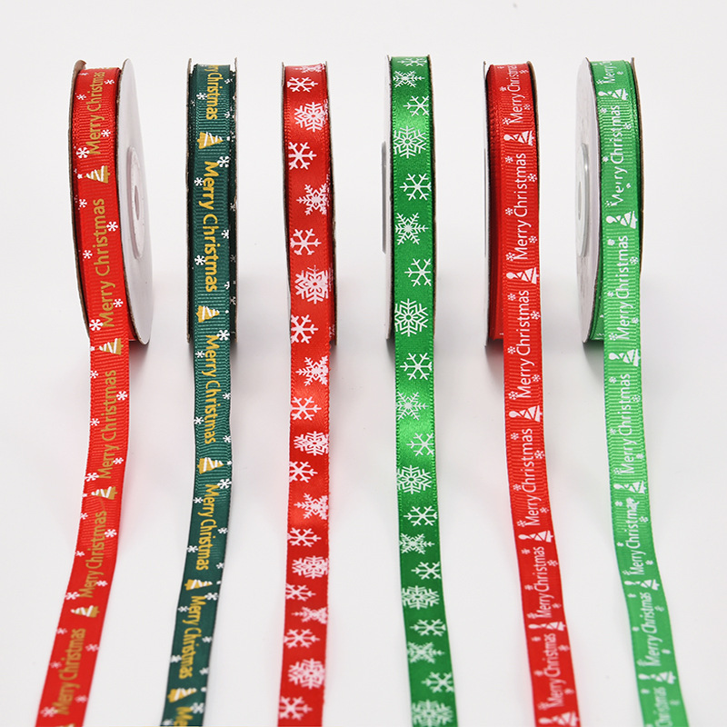 Christmas holiday decorative ribbon set 1cm small roll gift ribbon printing logo ribbon printing thread belt