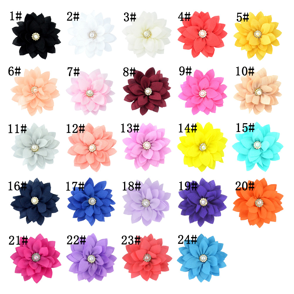 Foreign trade hot-selling sharp angle Lotus Pearl Rhinestone chiffon small flowers diy hair accessories clothing shoes and hats decorative accessories