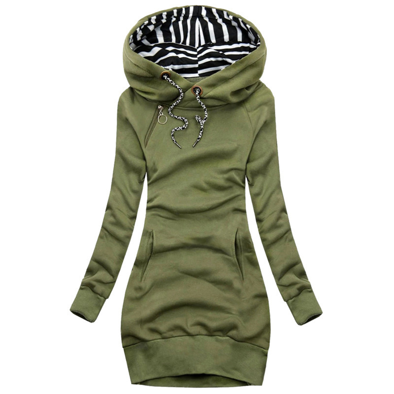 2022 Cross-border Mid-length Women's New Slim-fit Sweater Women's Slimming Casual Autumn and Winter Fashion Hooded Coat Women's Clothing