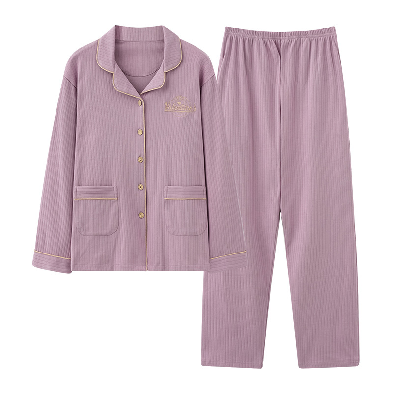 Pajamas women's spring and autumn cotton long-sleeved thin middle-aged and elderly mother cardigan women's home wear suit wholesale