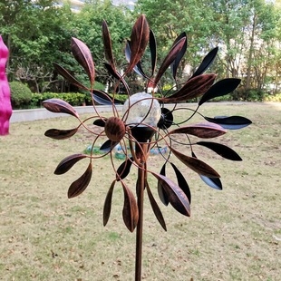 Cross-border foreign trade iron double-sided rotating blade classic glass ball with solar light luminous garden Windmill