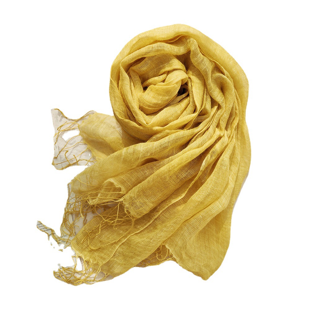 Japanese Artistic Retro Linen Scarf Women's Summer Solid Color Cotton and Linen Scarf Dirty Dyed Thin Shawl Foreign Trade Scarf for Women