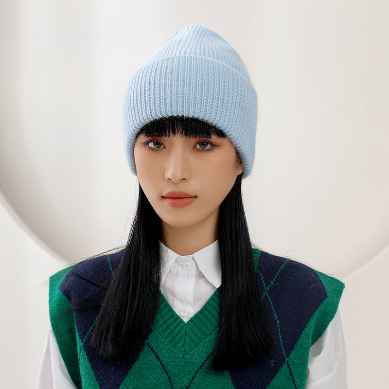 Südkoreanische Kaltmütze Wintermütze Damen Winddichte Pullovermütze Kaninchenhaar Strickmütze All-Match Warme Wollmütze für Damen und Herren_voghion.com