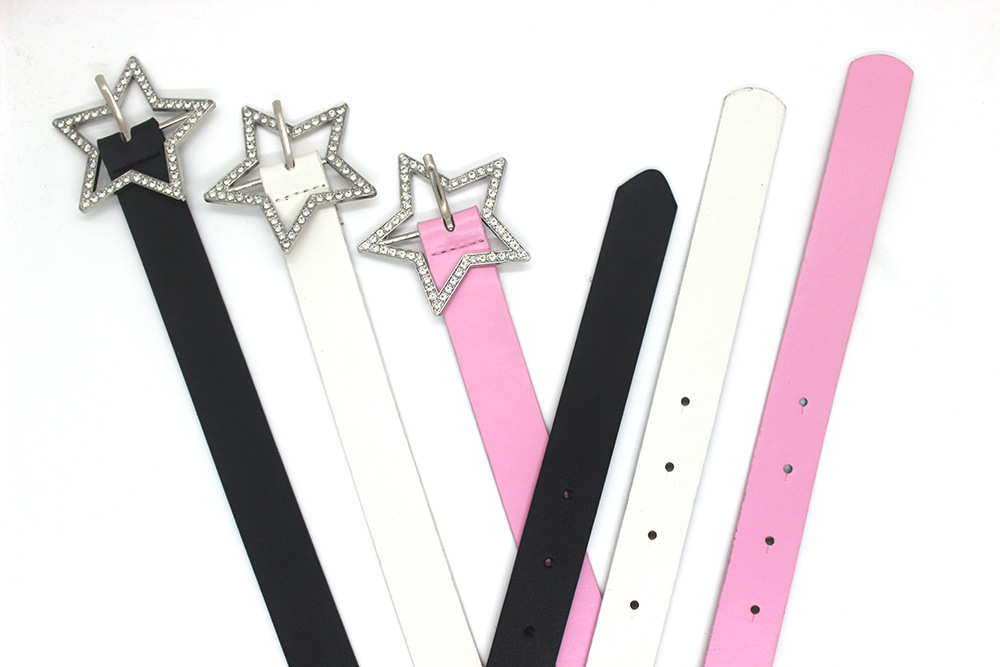 Nowość w stylu Spice Girl Millennium Pink Belt Amerykański styl Metalowa klamra Pięcioramienna gwiazda Pełny pas wiertniczy Pasek na każdy mecz_voghion.com