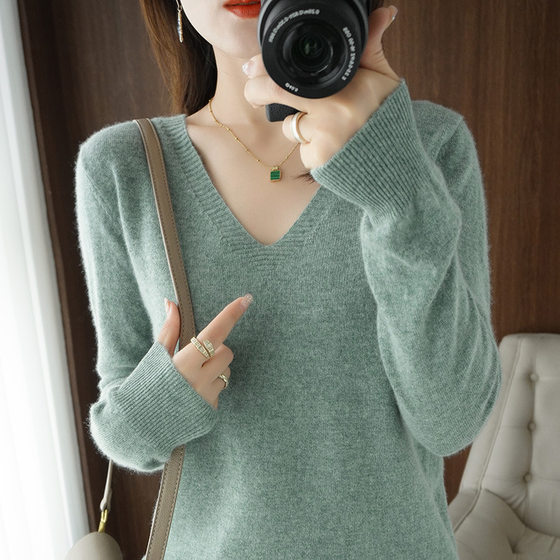 2025 Spring New Solid Color V-Neck Knitted Base Shirt Pullover Slim Sweater Thin Styline Interior
