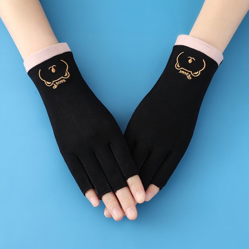 Half-Finger Gloves Sunscreen Women's Summer Driving Anti-UV Cotton Thin Riding Anti-Slip Half-Finger Nail Gloves_voghion.com