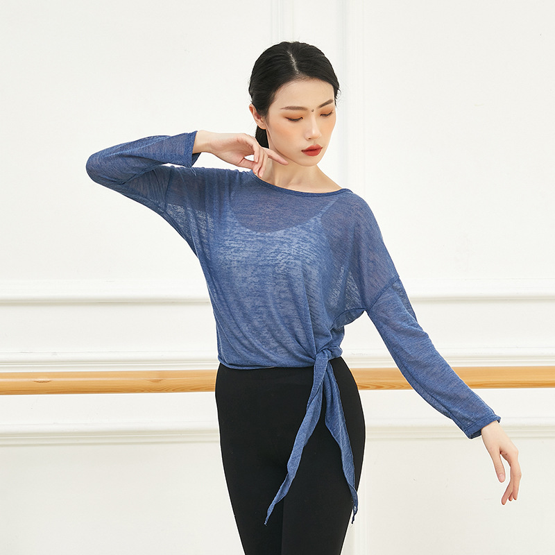 Classical dance practice clothes women's slightly transparent oblique slit top Latin jazz dance clothes training class performance clothing
