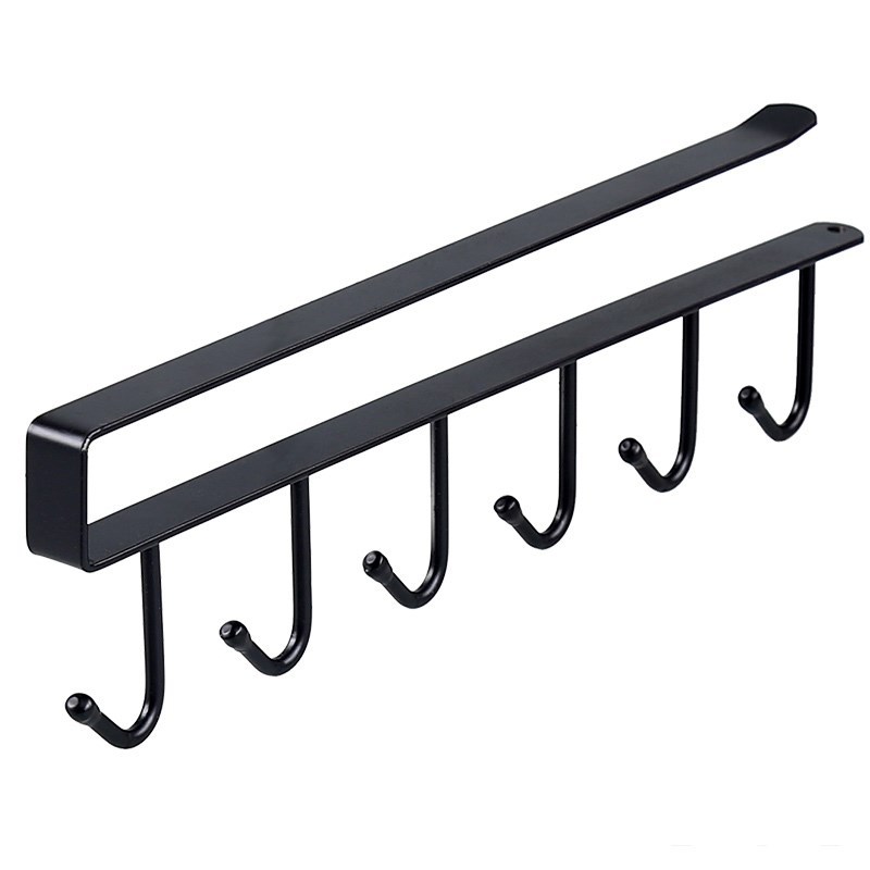Kitchen Wrought Iron Seamless Nail-free Hook Multi-row Cabinet Storage Rack Six-row Hook Wardrobe 6-hook Finishing Rack