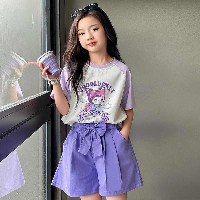 Girls' Casual suit Cartoon Short-sleeved T-shirt Summer New Style Stylish Short-sleeved Shorts Two-piece Set
