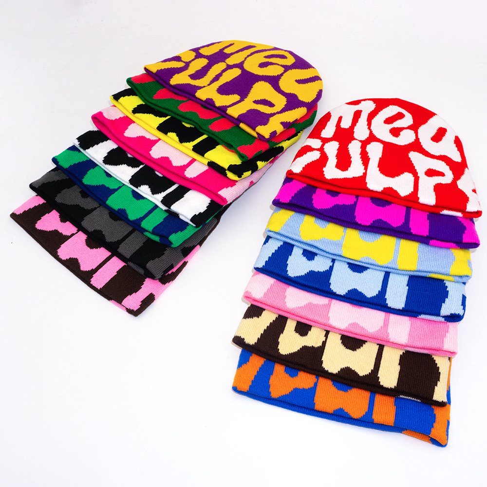 Bean Hat Autumn and Winter Cross-border Foreign Trade Meaculpa Knitted Hat Pullover Multicolor Letters European and American Men and Women Adult Wool