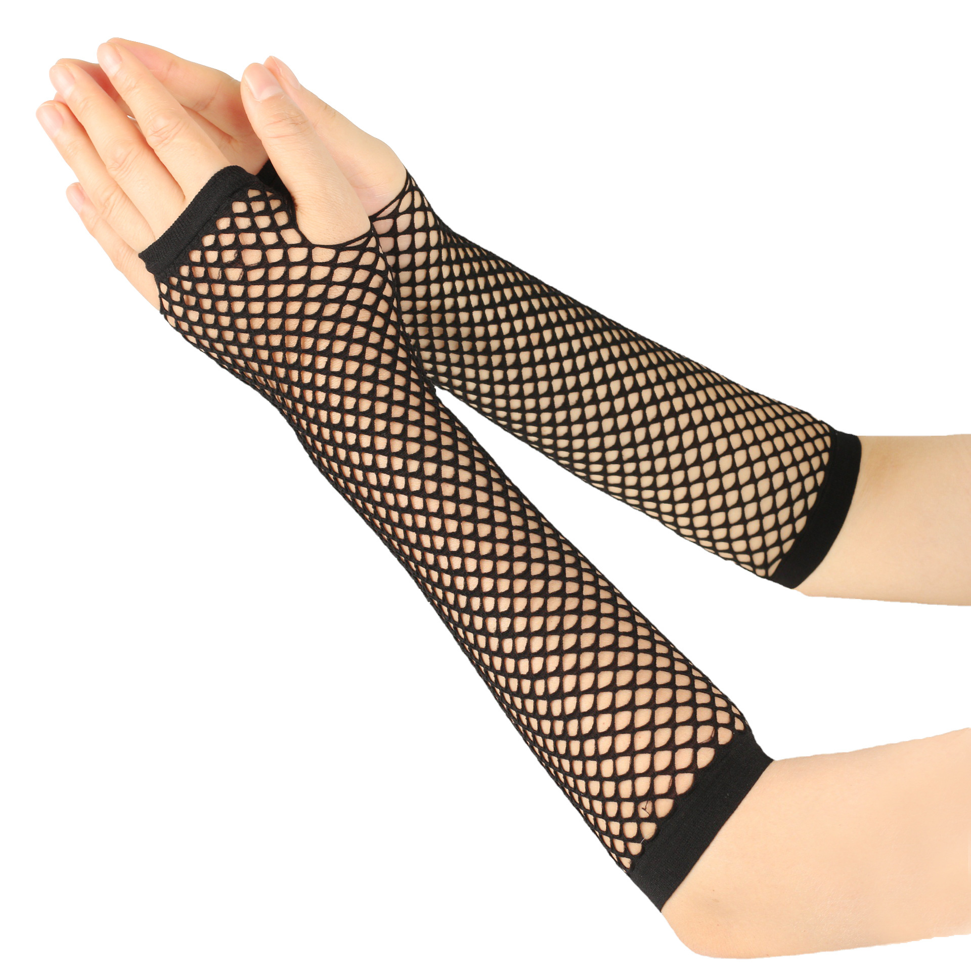 Gants élastiques en filet de pêche épais européens et américains, gants longs sexy punk, gants d'étiquette de fête en boîte de nuit à demi-doigts, gants transfrontaliers_voghion.com