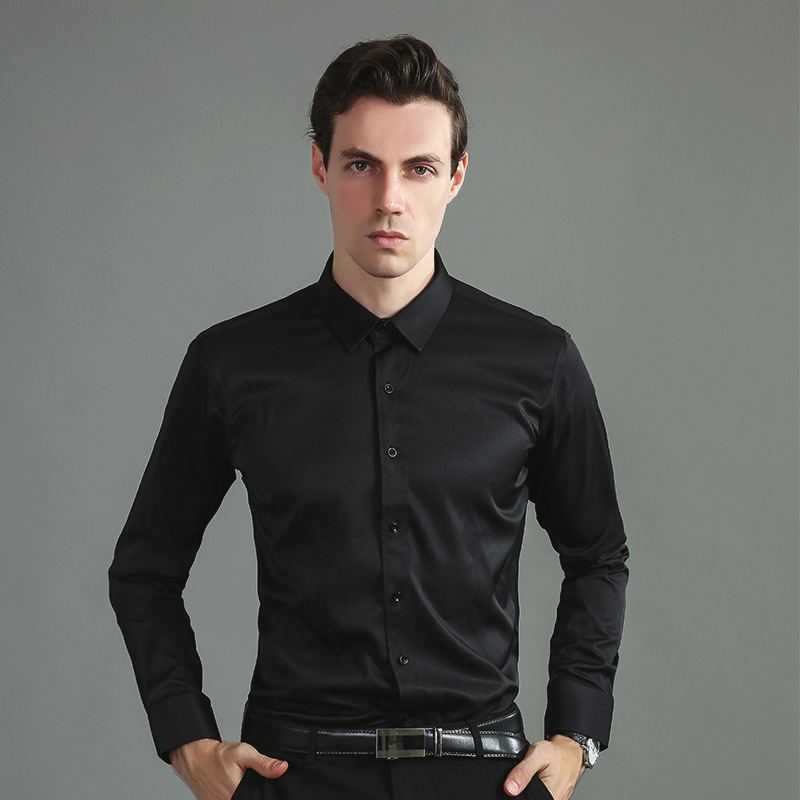 Solid Color Shirt Men's Non-ironing Stretch Breathable Business Casual Korean Style Slim-fit Shirt Business Wear White Shirt Men's Long Sleeve