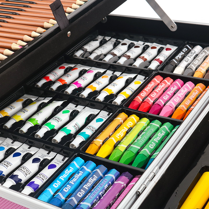 145 Aluminum Box Brush Watercolor Pen Set Double Layer Aluminum Alloy Children Crayon Oil Painting Painting Graffiti Art Tools