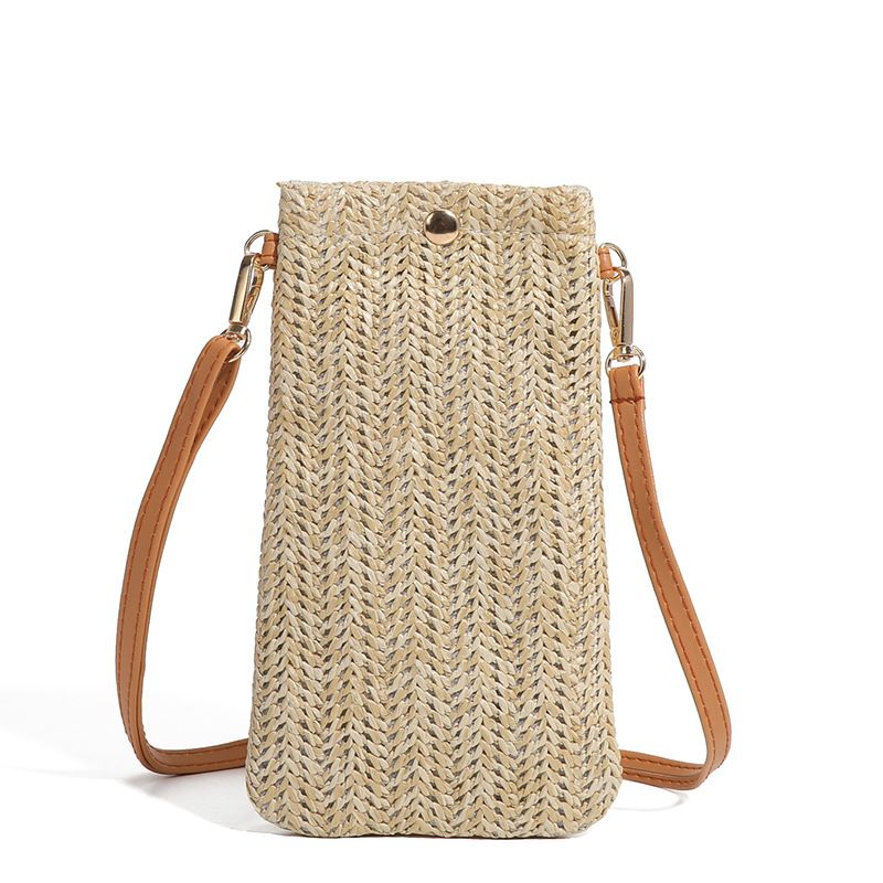 Mobile Phone Bag Summer 2023 New Beach Bag Women's All-match One-shoulder Crossbody Bag Woven Vertical Straw Coin Purse for Women