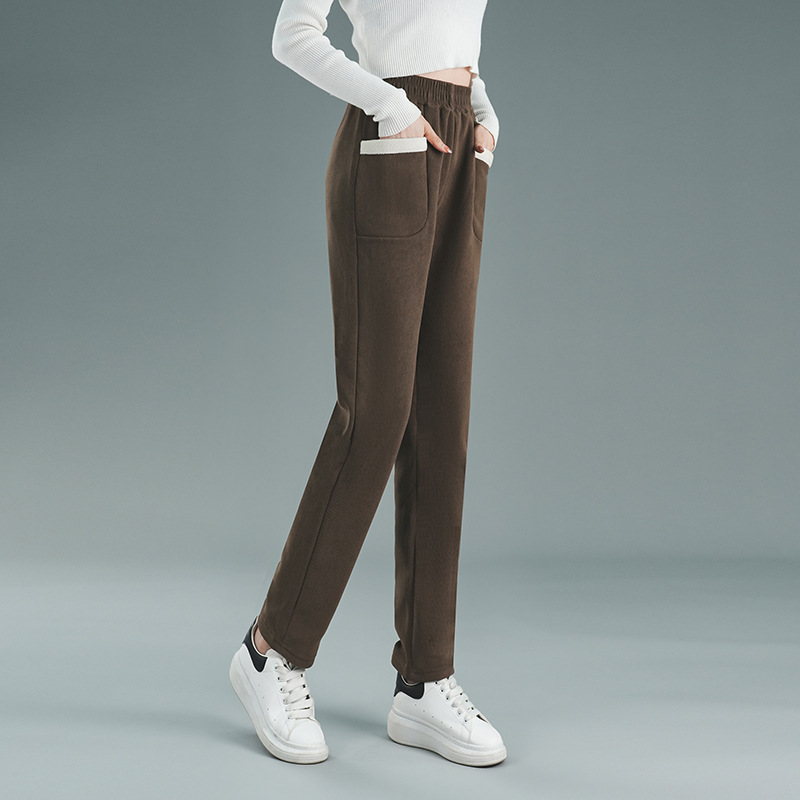 Autumn and Winter wooden cotton velvet all-match loose outer wear casual trousers fleece-lined thick warm harem women