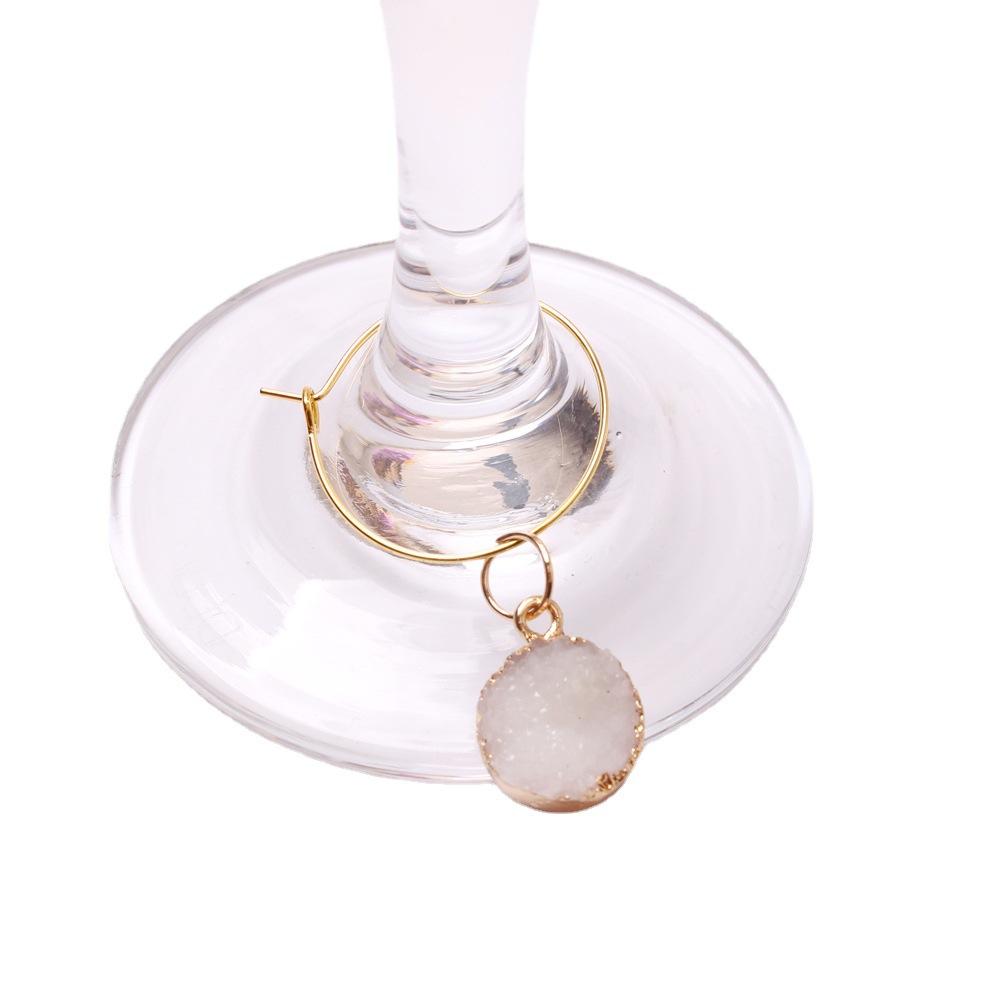 Cross-border Wine Bureau Gift Goblet Crystal Cluster Pendant Round Color Crystal Teeth Wine Glass Ring Perfumery Bottle Wine Glass Pendant