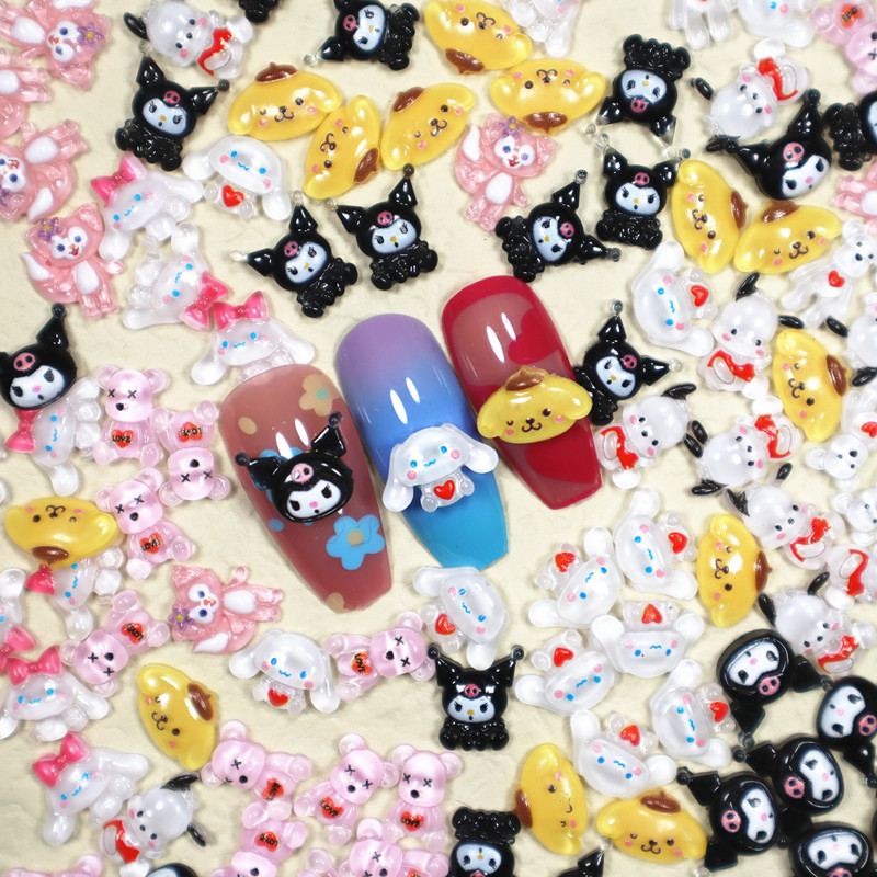 Cartoon nail art jewelry kulomi Jade Cinnamon dog small fox bear kitty Cat diy nail sticker resin decoration wholesale