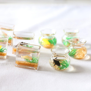 Dollhouse1:12 Simulation Miniature Mini Glass Koi Tank Square Fish Tank Doll House Accessories Home Model