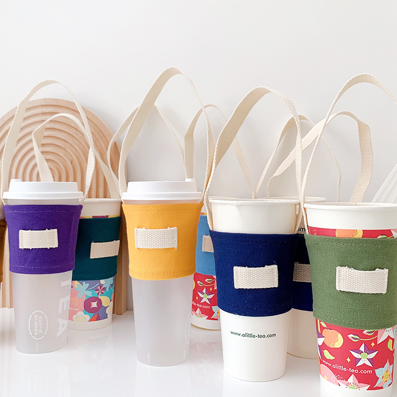 Beverage Milk Tea Cup Bag Coffee Packing Portable Bag Solid Color Canvas Portable Milk Tea Bag Cup Bag