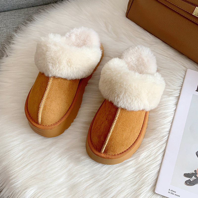 Baotou Mao Mao slippers women's outer wear 2022 new fur one thick-soled household shoes non-slip flat cotton-padded shoes_voghion.com