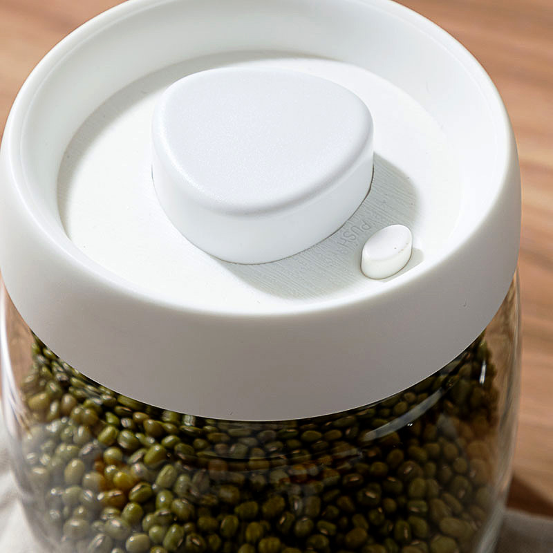 Round glass sealed jar kitchen vacuum storage box grains moisture-proof Amazon hot sale pressing storage jar