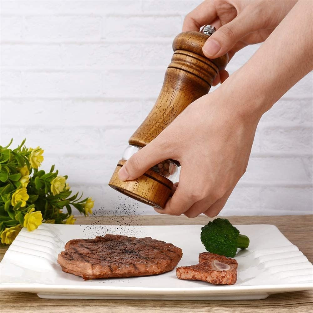6-inch manual pepper mill ceramic core grinder Oak acrylic black pepper grinder multifunctional seasoning bottle