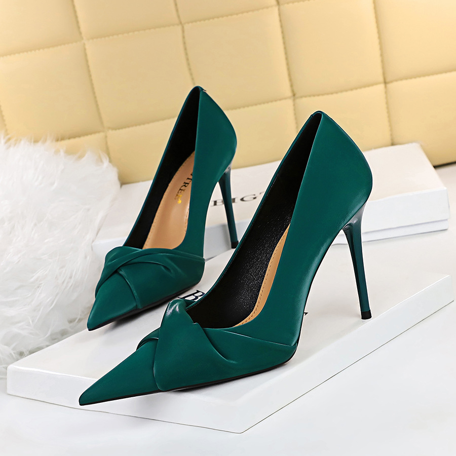 3393-3 Korean style elegant banquet high heel stiletto heel ankle-shaping slimming shallow mouth pointed bow women's shoes