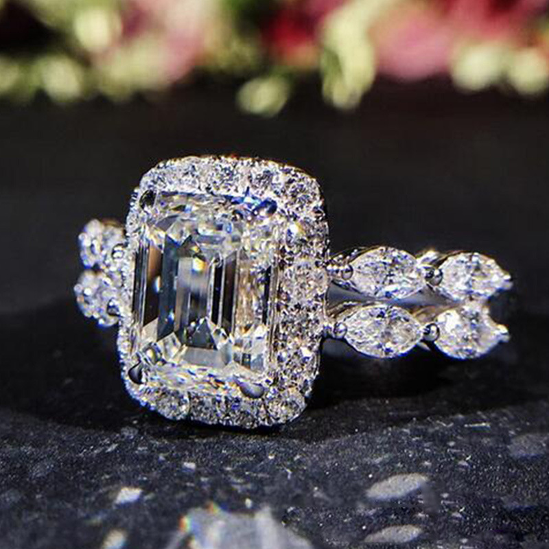 曹適wish熱賣新款公主方形仿真鋯石戒指結婚求婚克拉異形鑽女婚戒