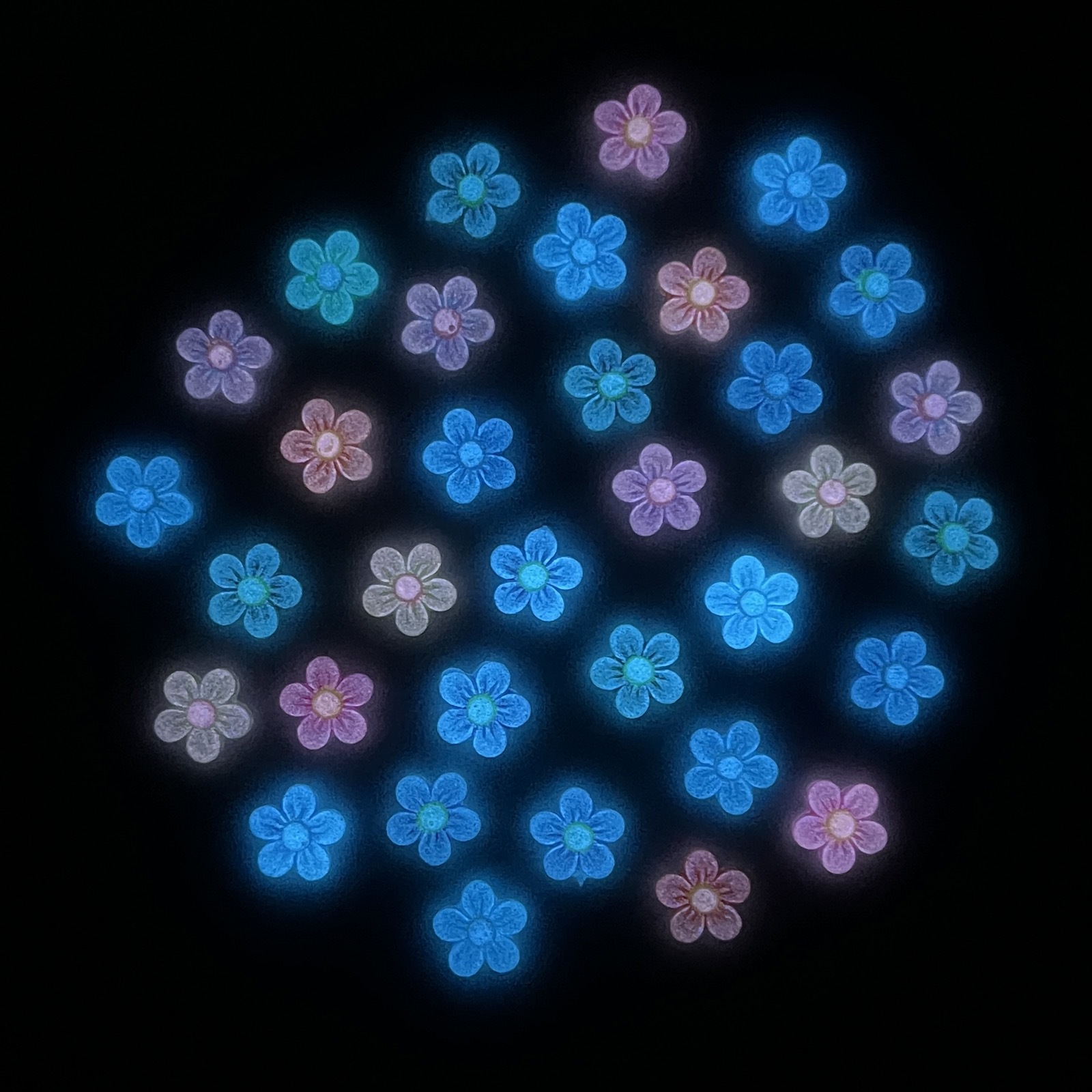 Luminous Five-petal Flower Nail Art Jewelry Gradient Color Fine Flash Print Flower Resin diy Accessories Hairstyle Nail Decoration