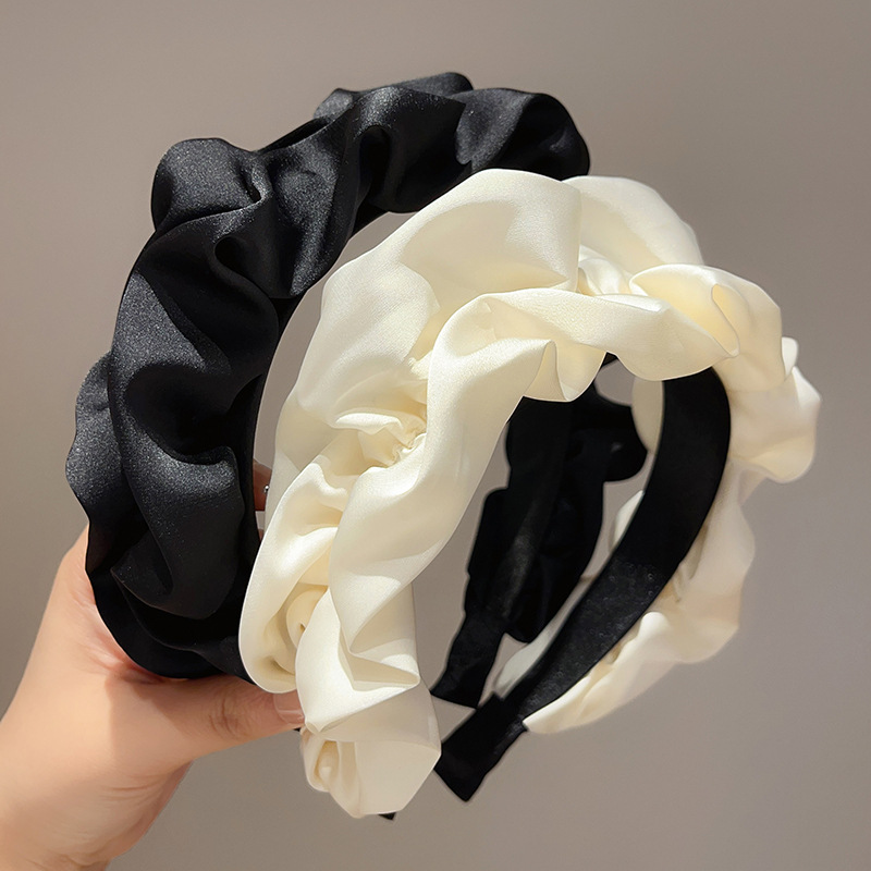 French Retro Black Pleated Headband Female Elegant All-match Hair Tie High Cranial Top Headwear High Sense Face Small Headband