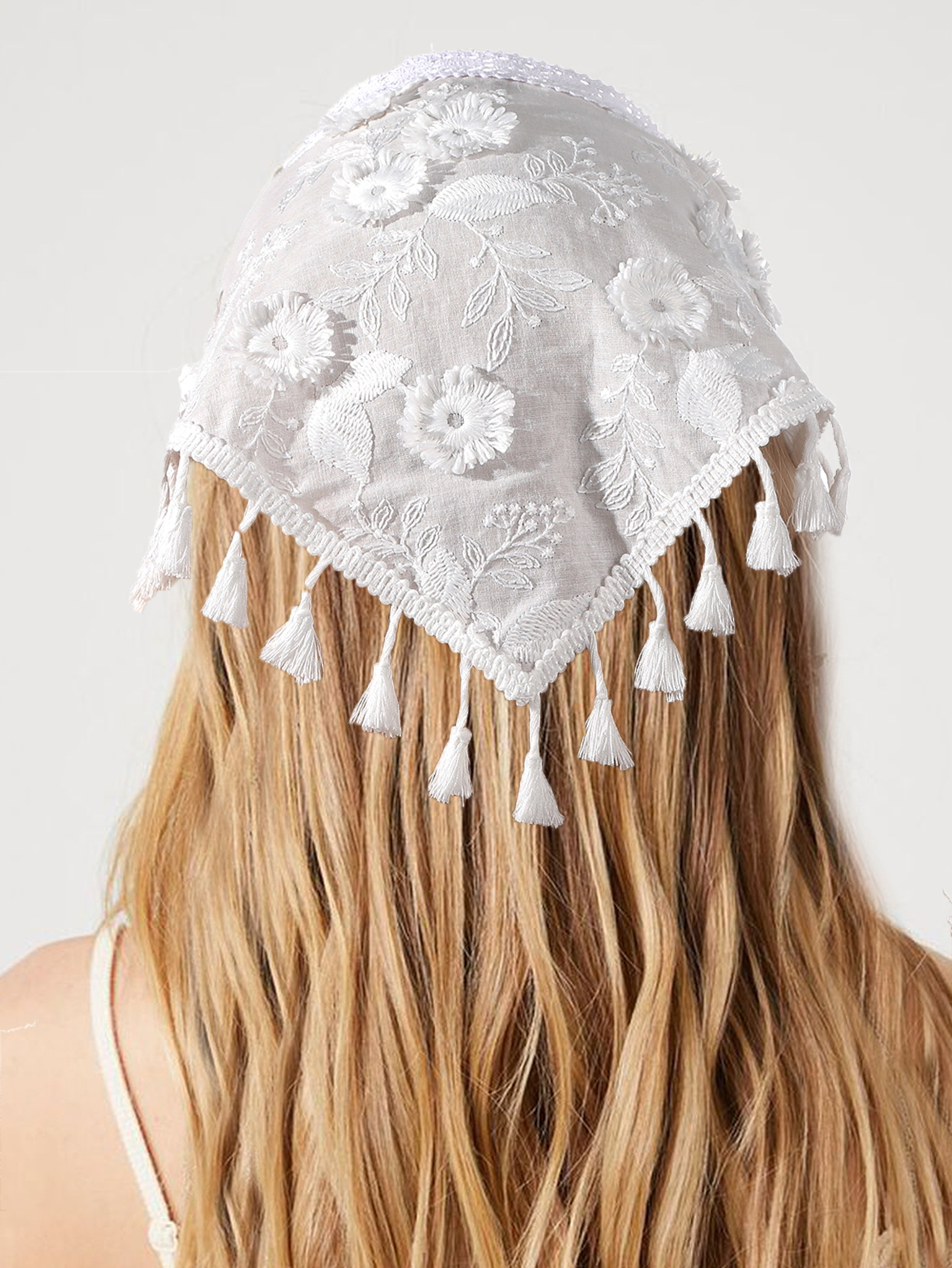 Summer Thin Flower Lace Triangle Scarf Hair Belt Women's Sweet Girl Style Hollow Bag Headscarf Solid Color Strap Hair Belt