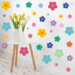 Cross-border Flower Wall Stickers Color Flower Kindergarten Living Room Bedroom Wall Decoration Decal Children's Room Self-adhesive Wall Sticker