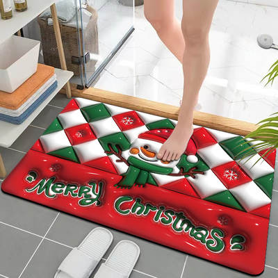 Amazon 3D Christmas festival carpet diatom mud bathroom non-slip bathroom absorbent floor mat household floor mat