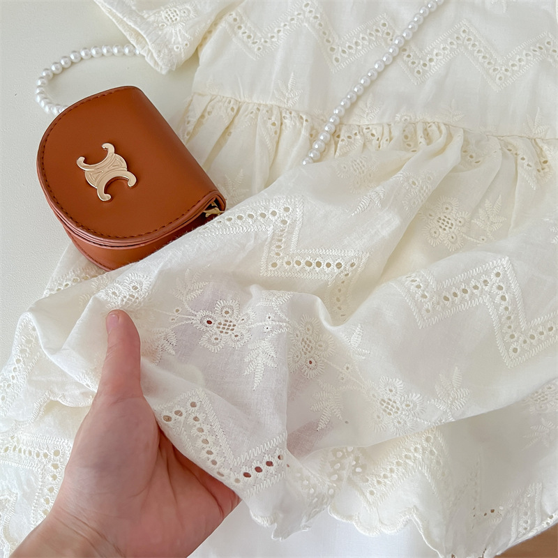 Korean Style Girls dress Summer 2025 New Women's Treasure Lace Short Sleeve Dress Fashion Children's Lace Princess Dress