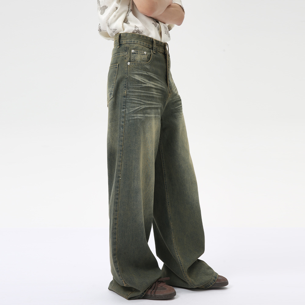 MTLCLOTHES Men's | 2024 Summer New American High Street Retro Old Straight Leg Jeans Tide