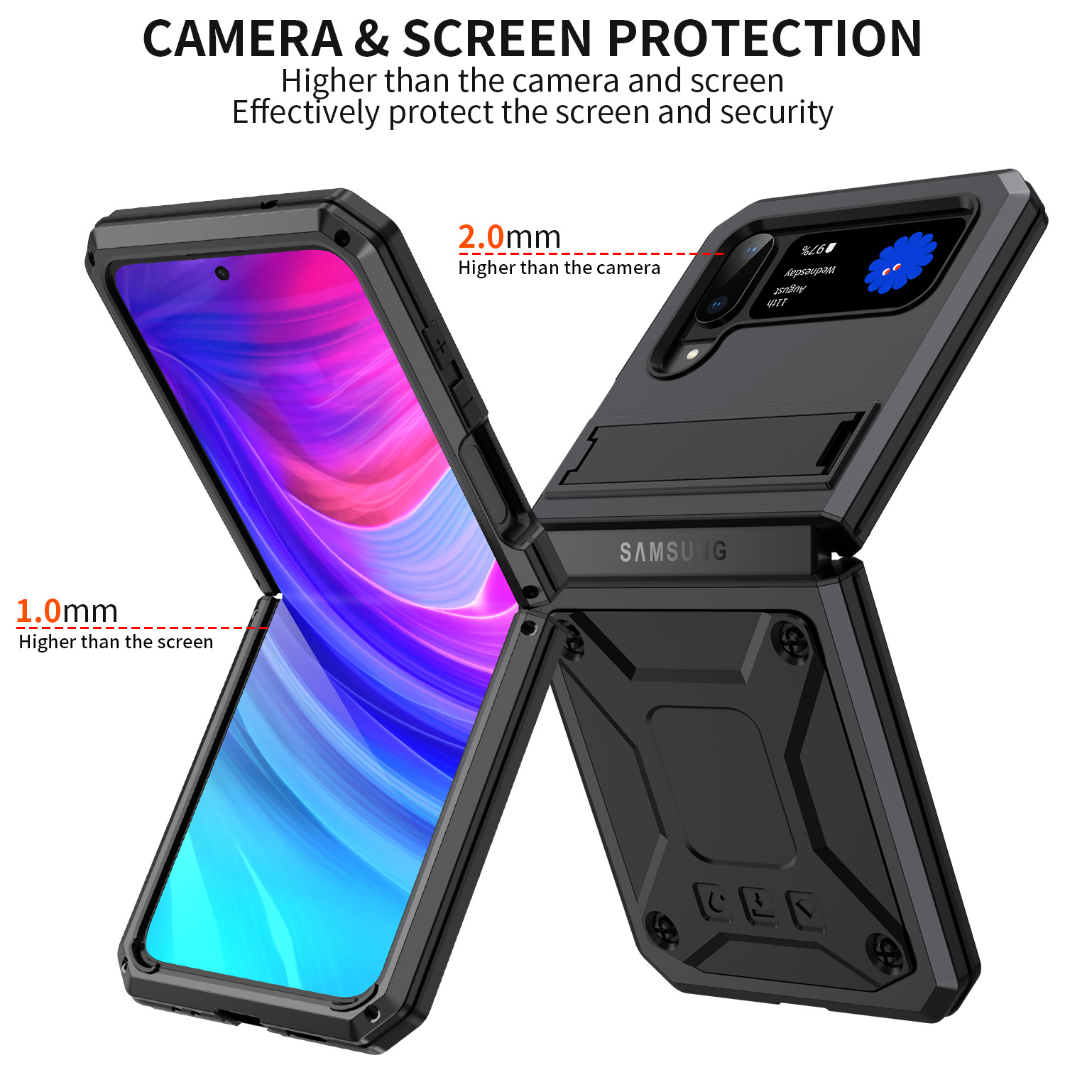 R-JUST for Samsung Z-Flip3/4-Fold4 Folding Stand Three-proof Phone Case All-inclusive Drop-resistant Metal