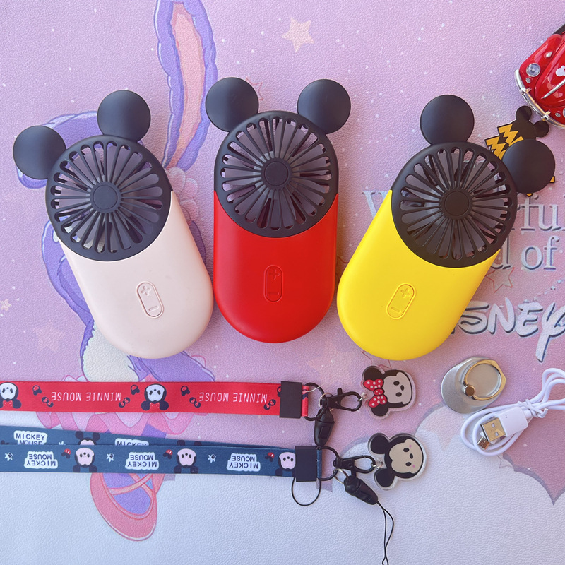Cartoon Mickey luminous small fan portable USB charging handheld mini student portable fan Big Wind